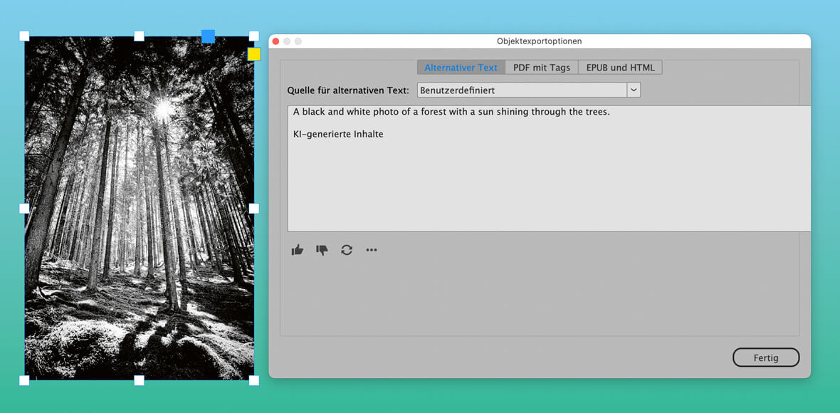 Neu ab InDesign 21.2: Alternativtexte per KI generieren – Funktionsübersicht