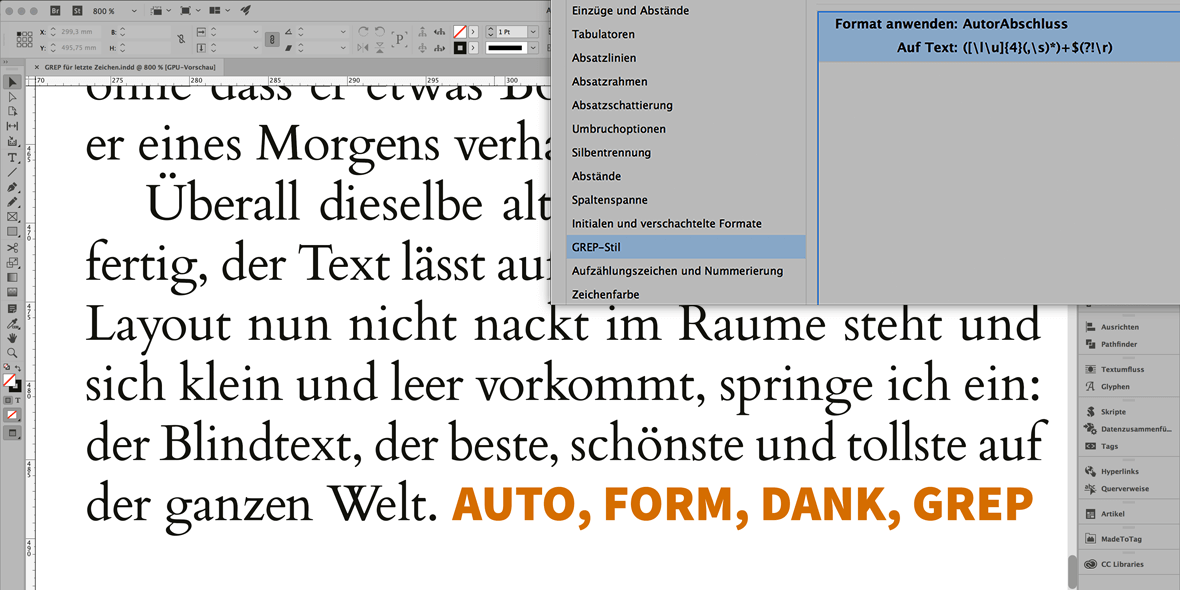 InDesign Praxistipp: Automatisch die letzten Zeichen eines Textes formatieren