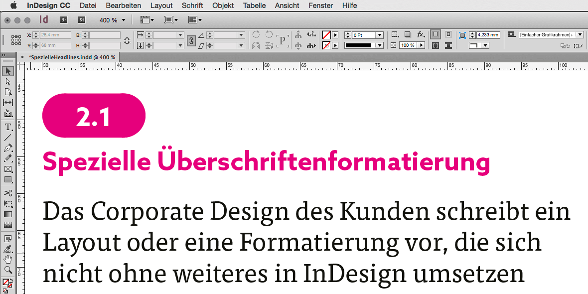 Formatierung einer farbig hinterlegte Überschriftennummerierung in InDesign