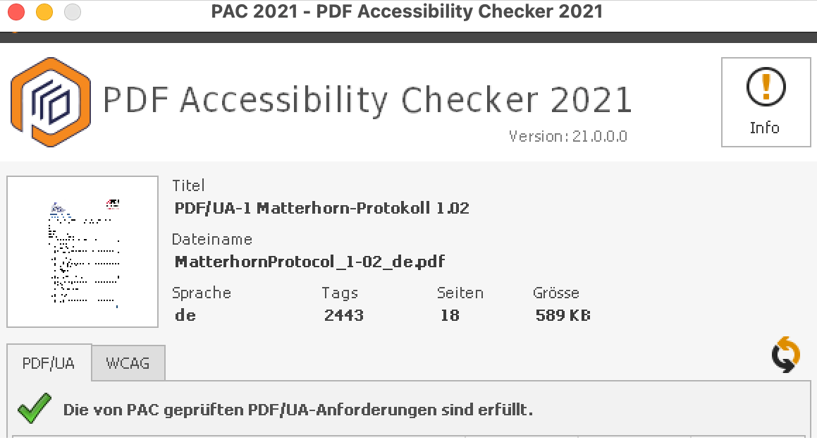 Startbildschirm PDF Accessibility Checker (PAC) 2021