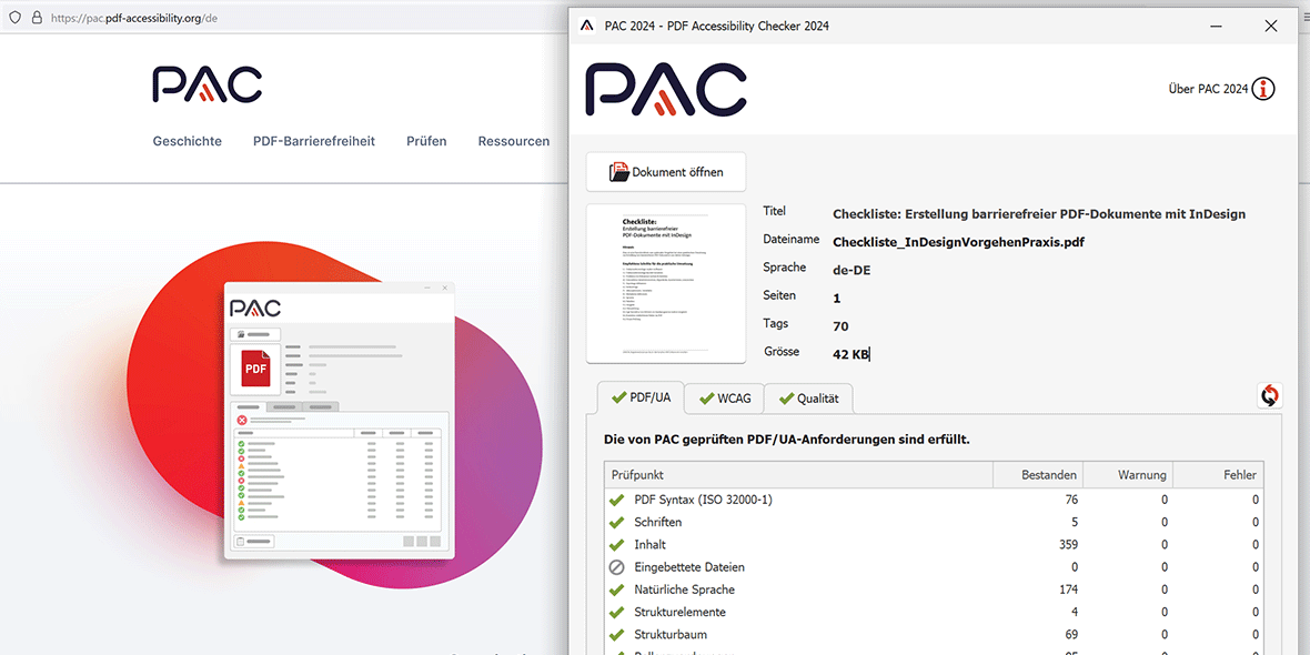 Teaserbild PDF Accessibility Checker (PAC) 2024 mit Programmfenster